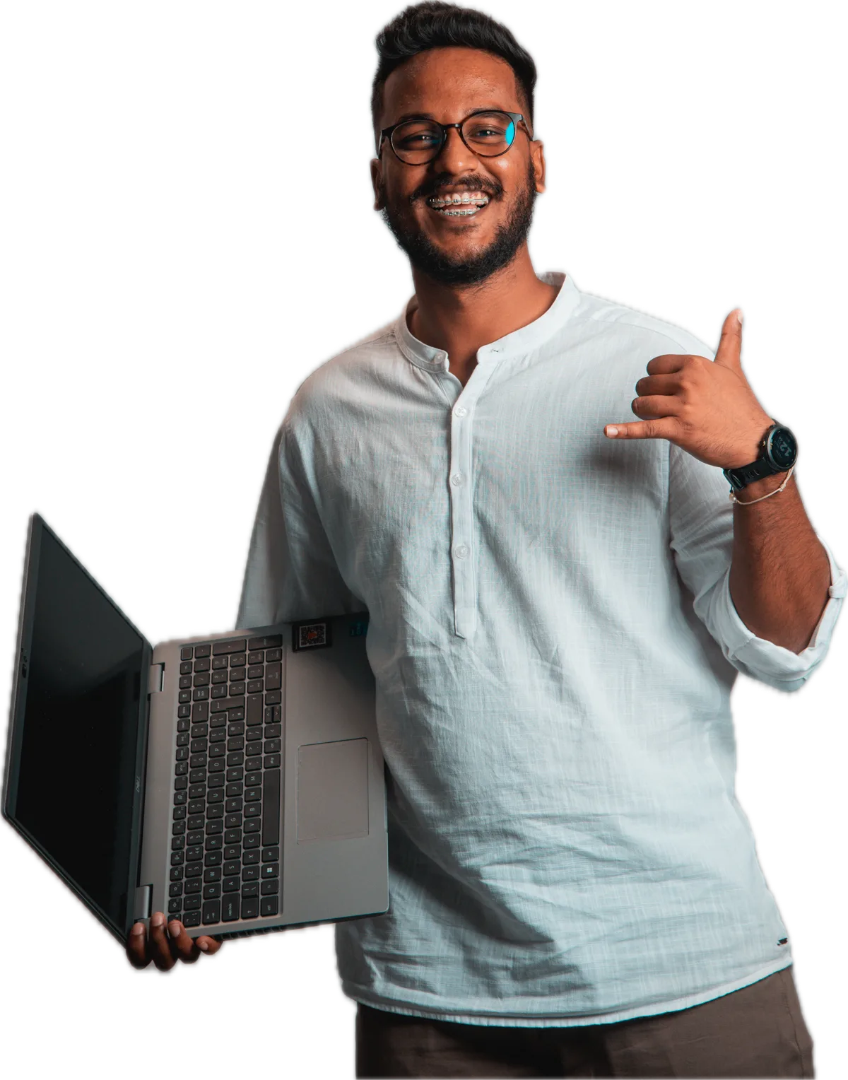 Janess Rujkoomar holding a laptop